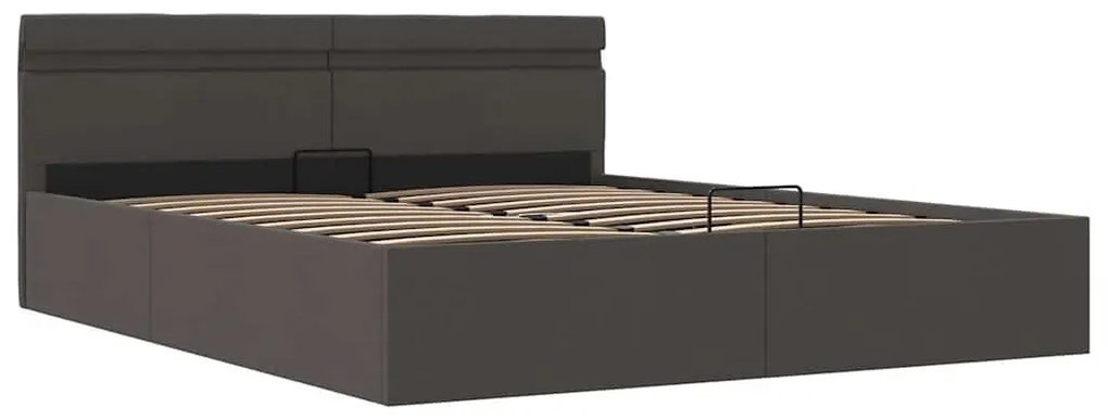 Cama hidráulica c/ arrumação LED 180x200cm tecido cinza-escuro
