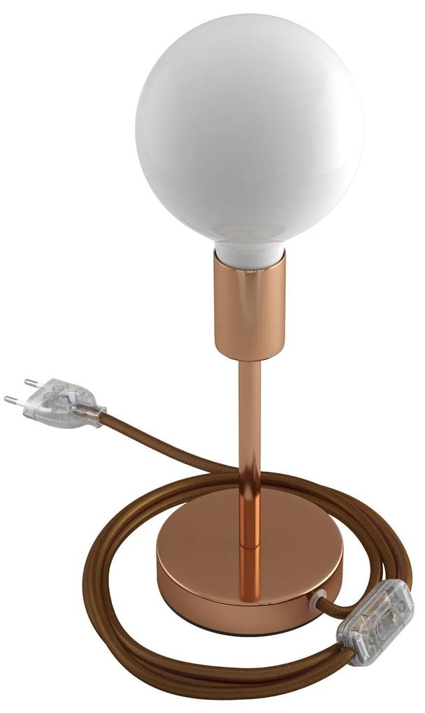 Alzaluce - metal table lamp with fabric cable switch and 2 poles plug - 15 cm / Copper