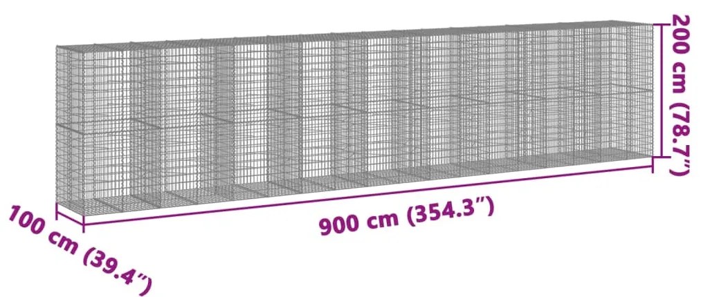 Cesto gabião com cobertura 900x100x200 cm ferro galvanizado