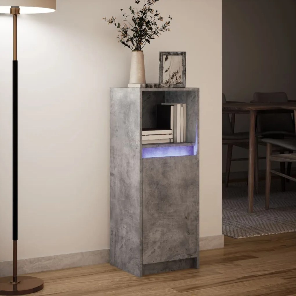 Aparador com luzes LED derivados de madeira cinzento cimento