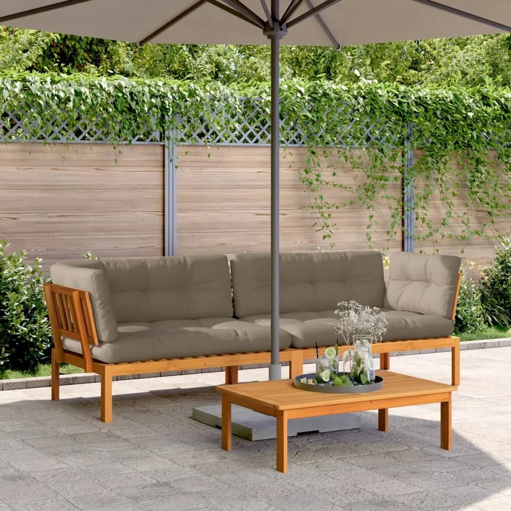 vidaXL Sofás canto paletes p/ jardim 2 pcs c/ almofadões acácia maciça