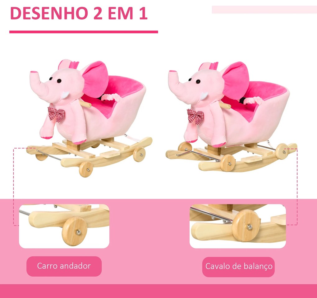 Cavalo Baloiço com Rodas e Forma de Elefante Cavalo Baloiço para Bebés