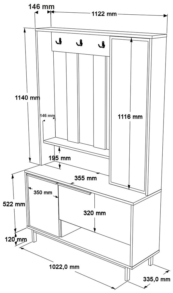 Hall Stand ON11 – Walnut – 102,2x178,2x35,5 cm