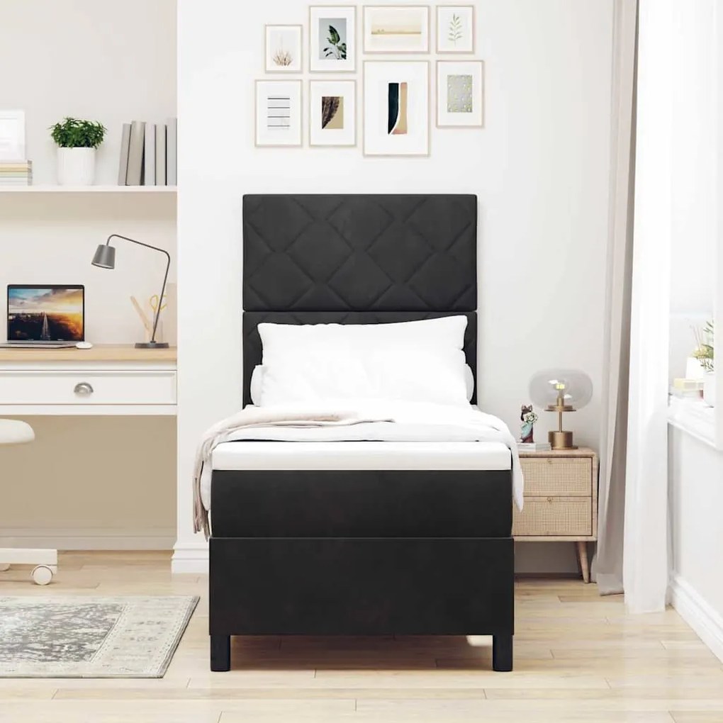 Cama Box Spring vidaXL com Colchão e LED Preto 80x200 cm Veludo