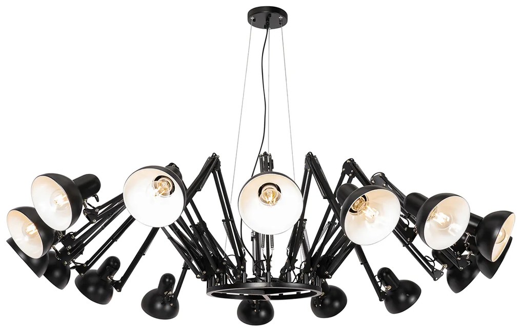 Candeeiro de suspensão industrial preto 16 luzes reguláveis - Hobby Spinne Industrial