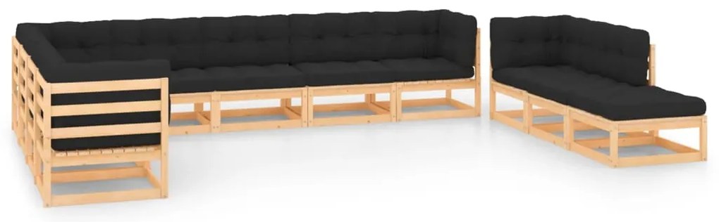 11 pcs conj. lounge jardim c/ almofadões antracite pinho maciço