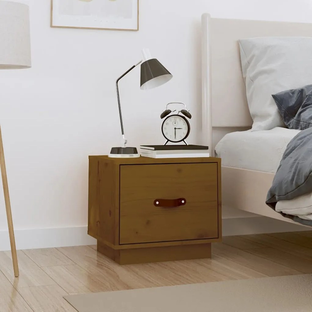 818291 vidaXL Mesa de cabeceira 40x34x35 cm pinho maciço castanho mel