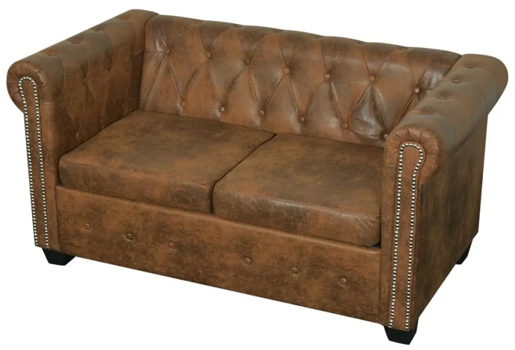 Conjunto de sofás de 2 + 3 lugares, Chesterfield, castanho