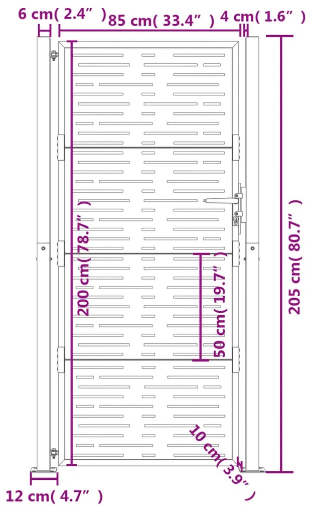 Portão de jardim 105x205 cm aço corten design quadrados