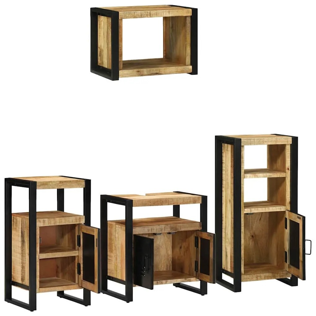 Conjunto de Móveis para Banheiro 4 pcs Madeira de manga maciça
