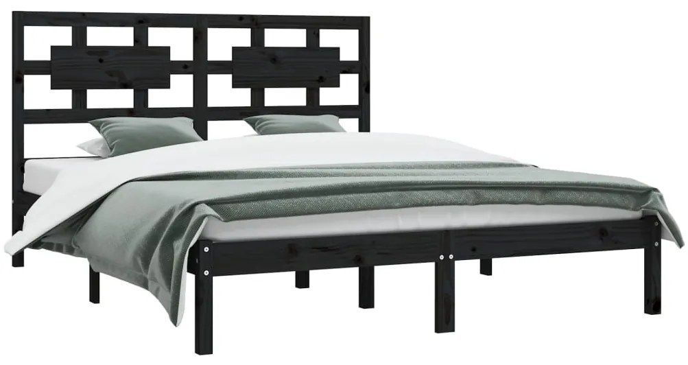 Estrutura de cama 200x200 cm pinho maciço preto