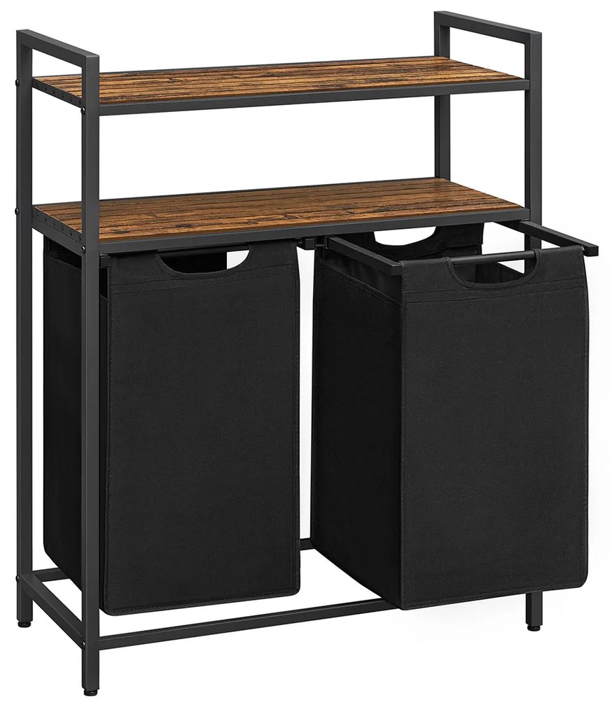 Cesto para roupa suja 2 x 46 L com 2 prateleiras Castanho Vintage-Preto