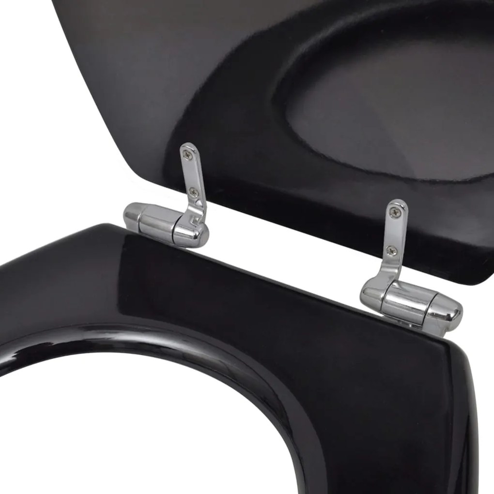 Assentos de sanita com tampas de fecho suave 2 pcs MDF preto