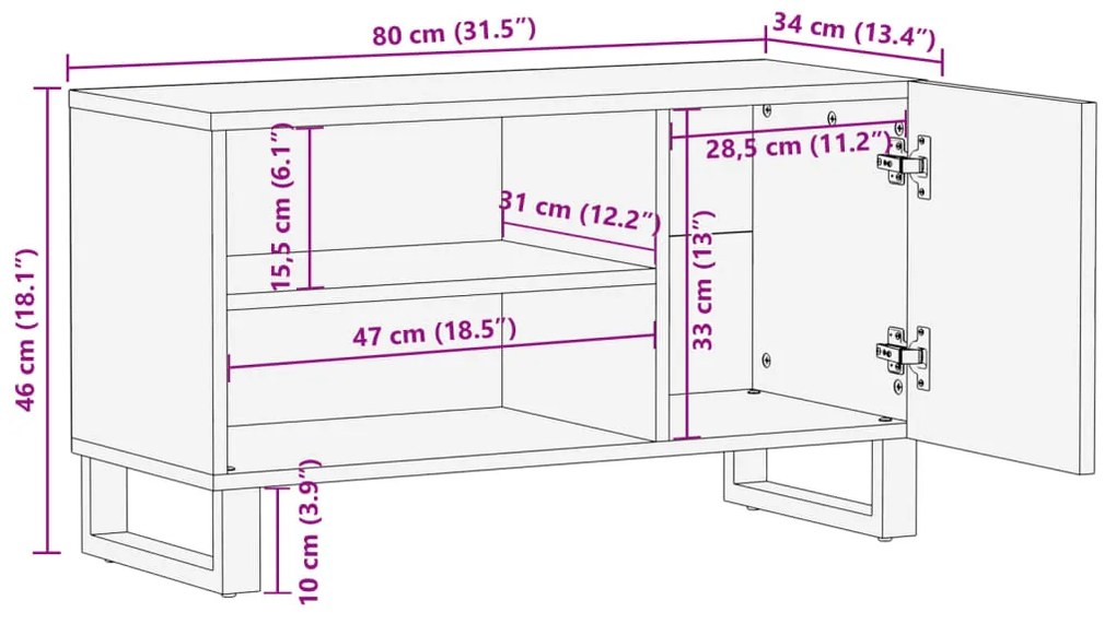 Móvel de TV 80x34x46 cm madeira de mangueira áspera maciça