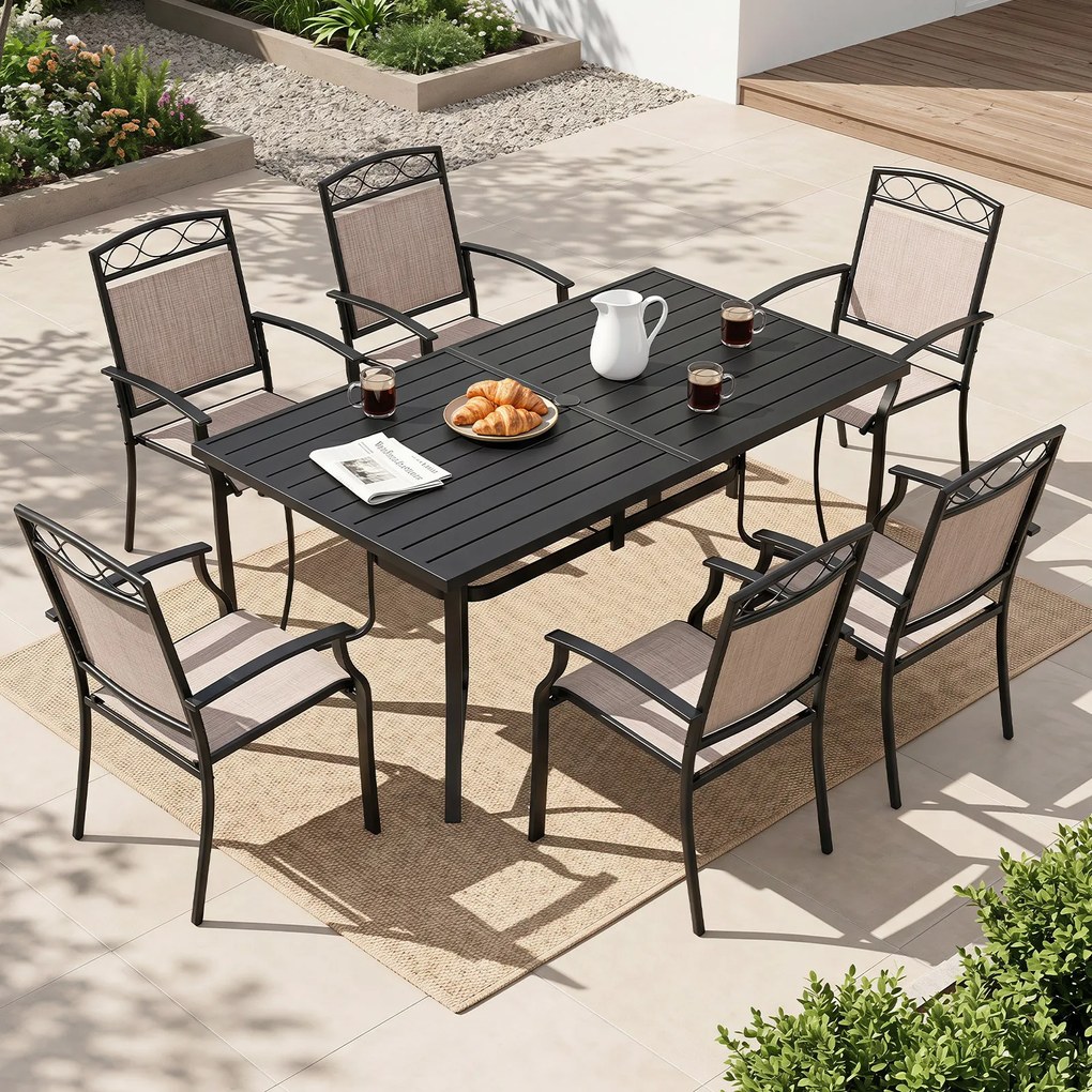 Conjunto de 2 Cadeiras de Jardim, 60,5 x 73 x 92,5 cm, Tecido Textilene Resistente ao Exterior, Castanho+Preto