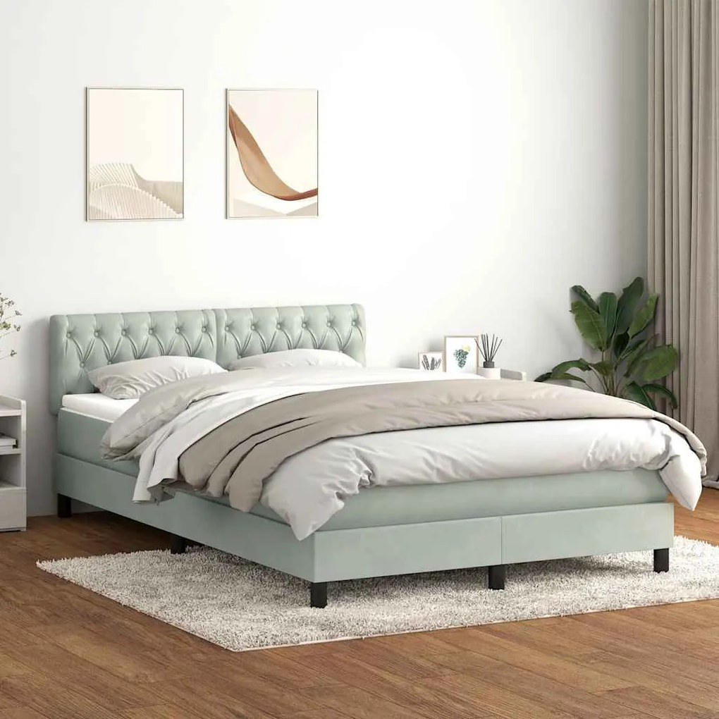vidaXL Cama com molas/colchão 140x220 cm veludo cinzento-claro