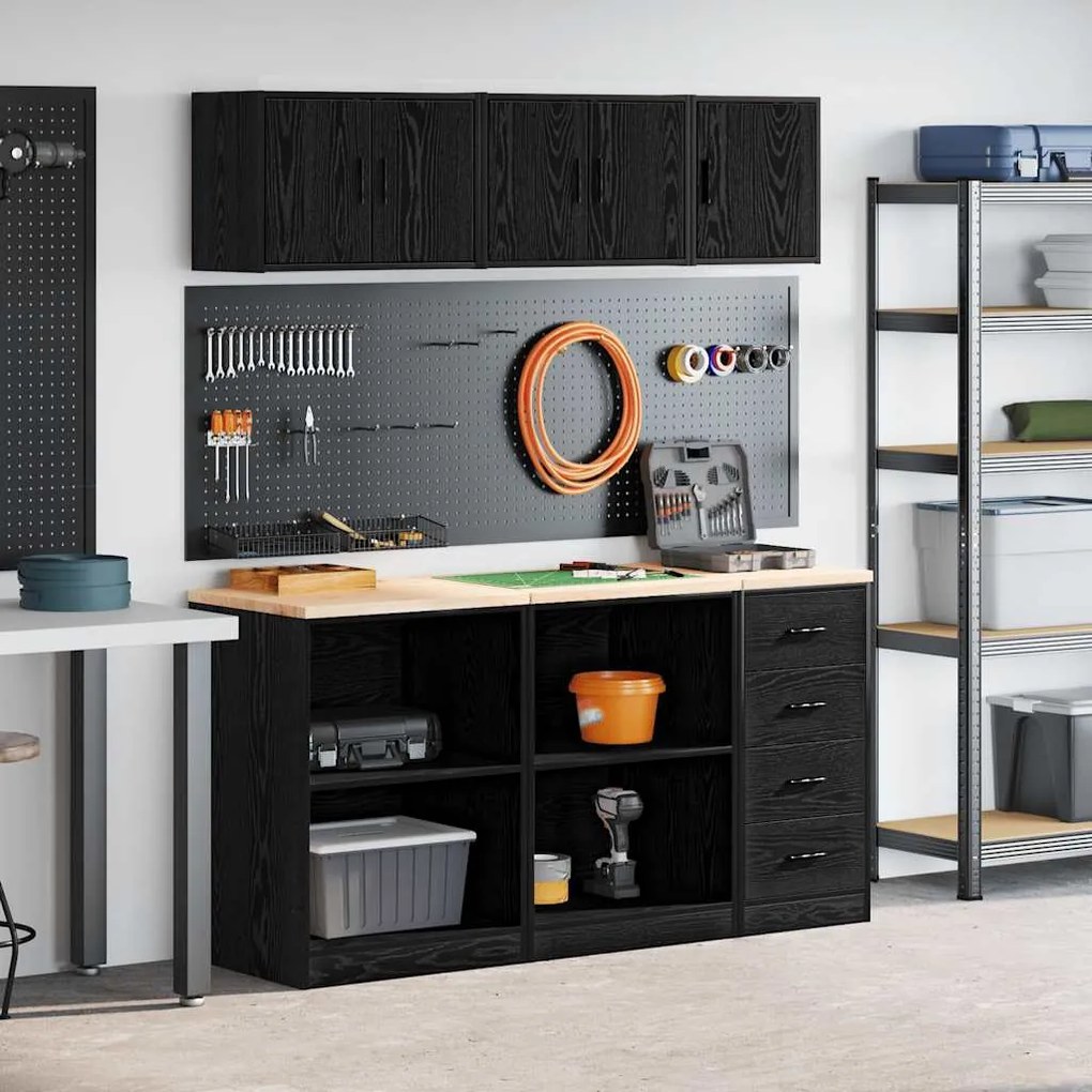 vidaXL Armários de garagem 6 pcs derivados de madeira preto