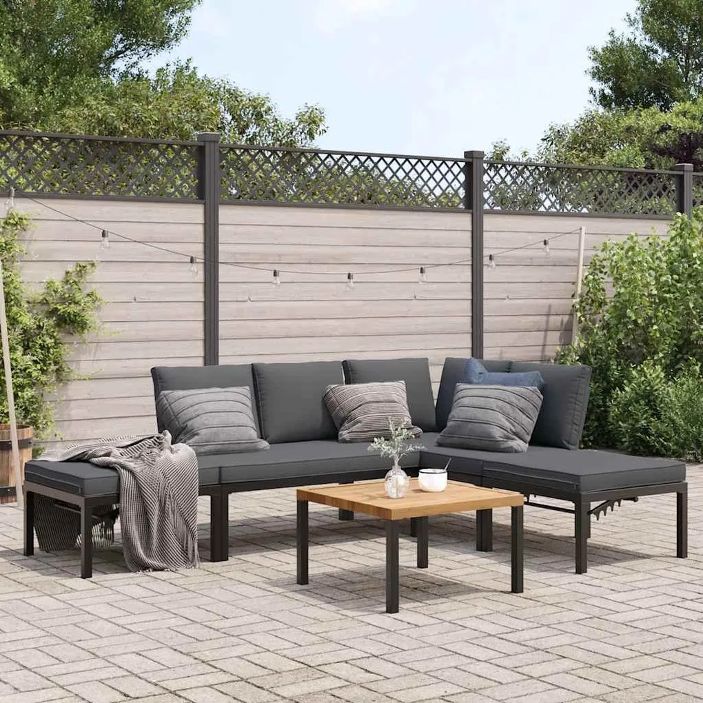 vidaXL 5 pcs conjunto de sofás p/ jardim c/ almofadões alumínio preto