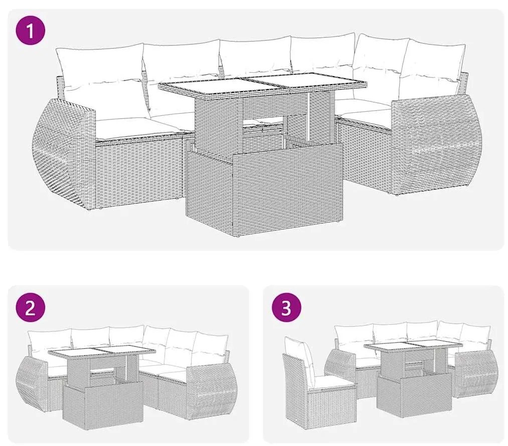 6 pcs conjunto de sofás p/ jardim com almofadões vime PE bege