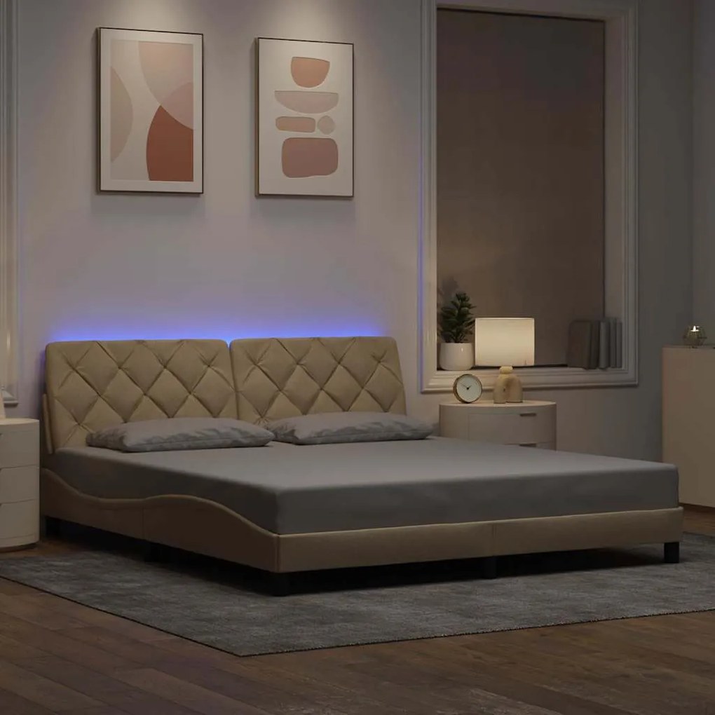 Estrutura de cama com LED sem colchão 180x200 cm tecido creme
