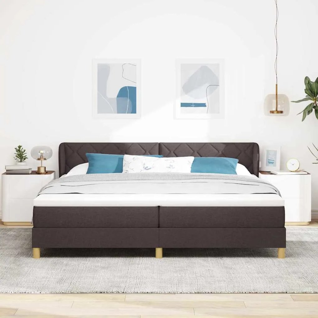 Cama Box Spring vidaXL com Colchão Castanho Escuro 200x200 cm Tecido
