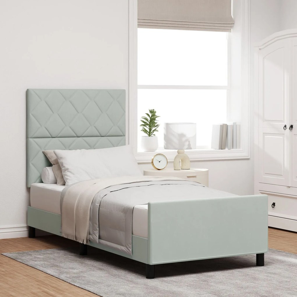 Estrutura de Cama vidaXL Cinza Claro 90x190 cm Veludo