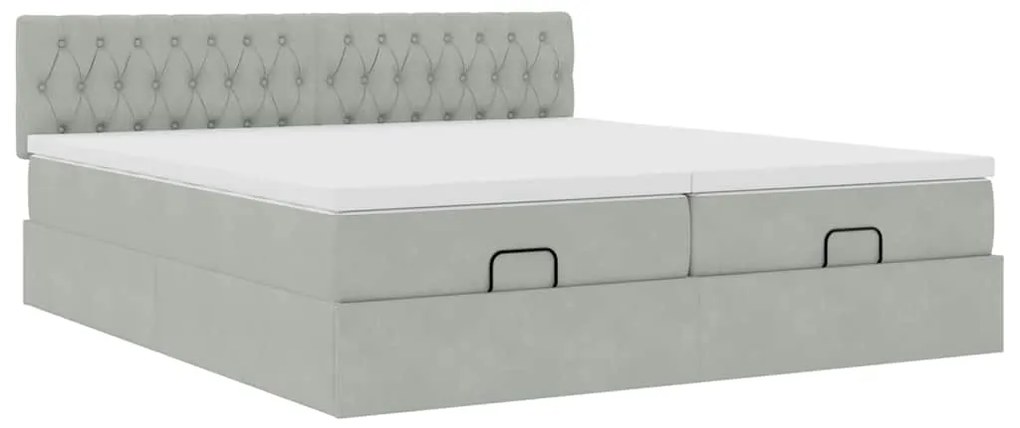 Estrutura cama otomana colchões 180x200cm veludo cinzento claro