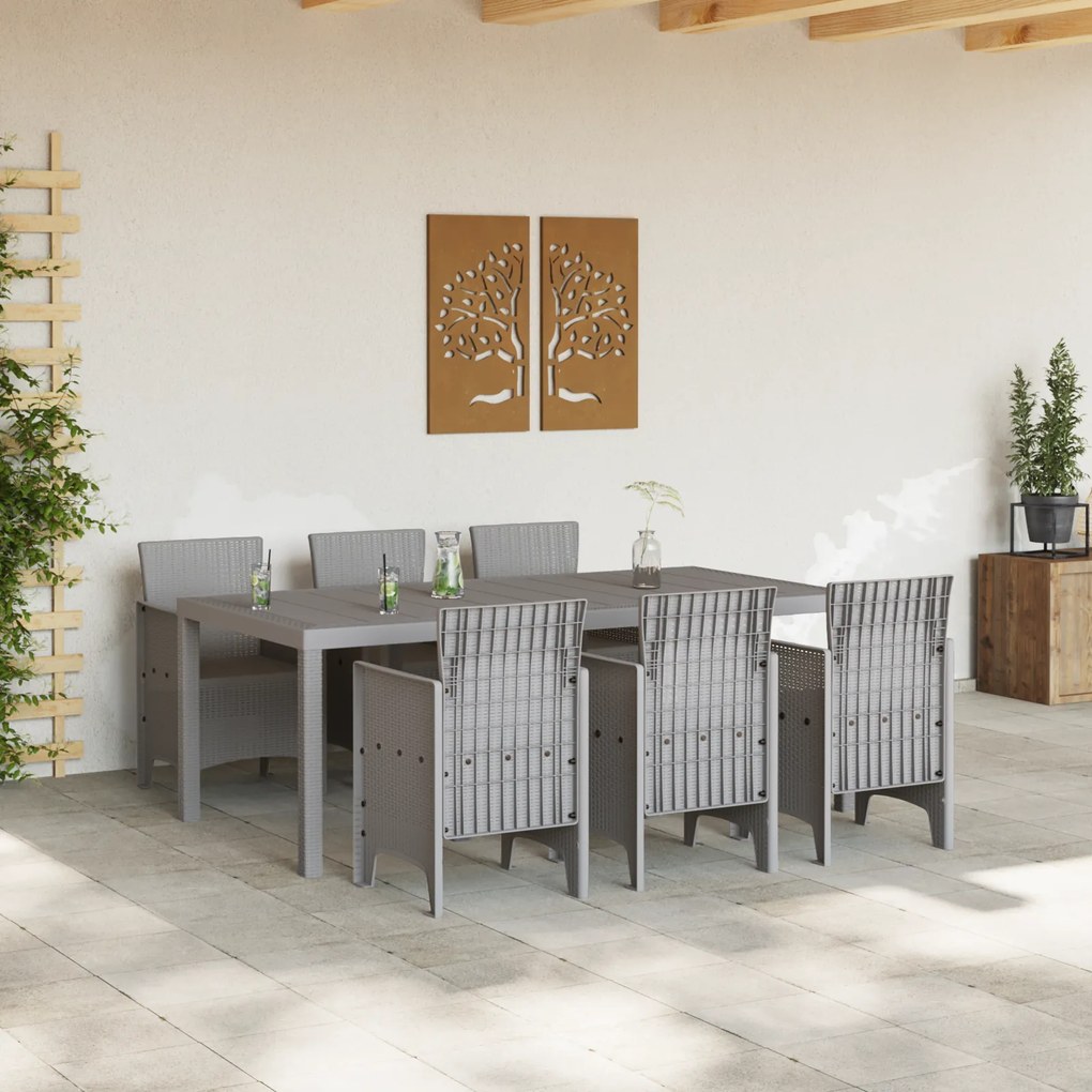 Conjunto de Jantar de Jardim de 7 Peças Cinza Claro de Polyrattan