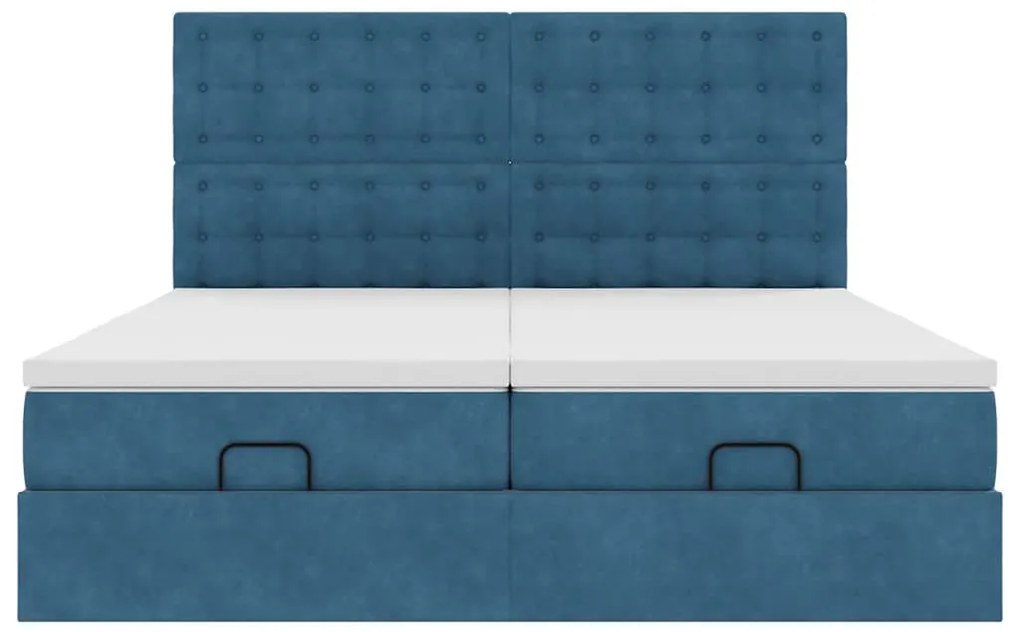 Estrutura cama otomana colchões 180x200 cm veludo azul escuro