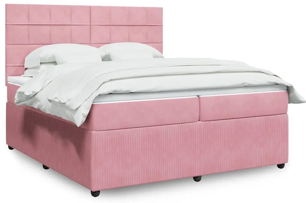 Cama com molas/colchão 200x200 cm veludo rosa
