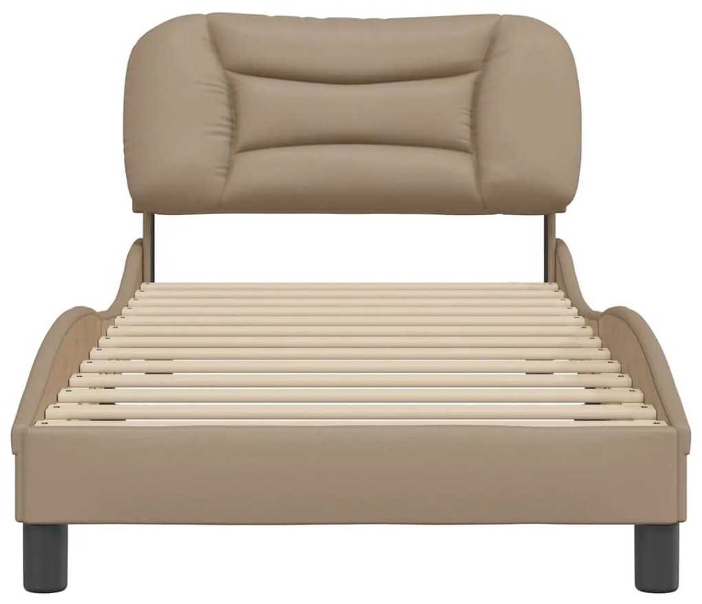 Estrutura cama c/ cabeceira couro artif. 90x190 cm cappuccino