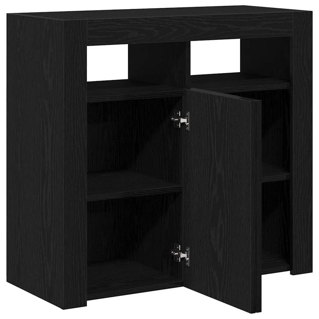 Buffet vidaXL com Luzes LED em Carvalho Preto 80x35x75 cm em Madeira R