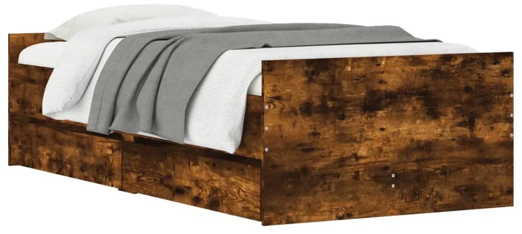 Estrutura de cama com gavetas 100x200 cm carvalho fumado