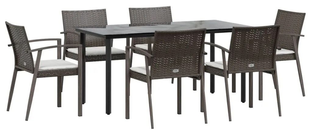 7 pcs conjunto de jantar p/ jardim c/ almofadões vime PE e aço