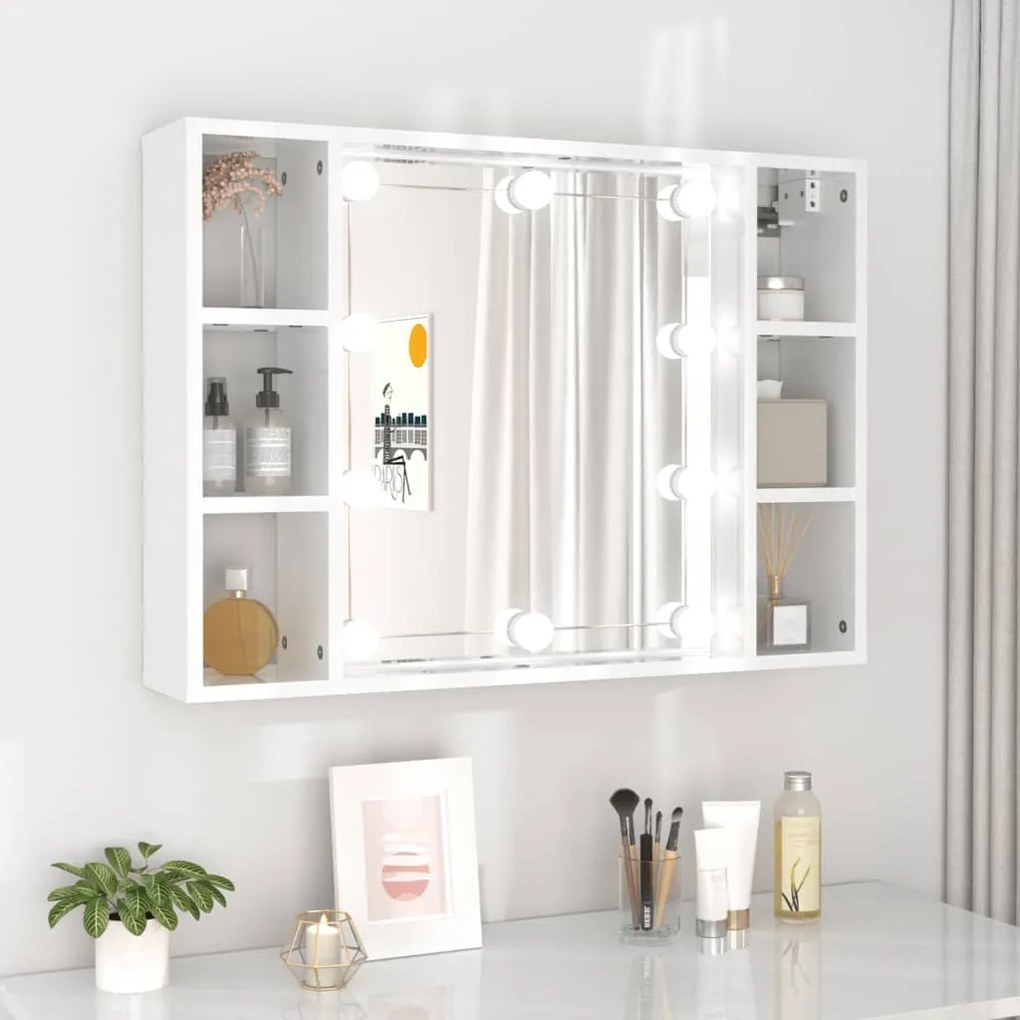 vidaXL Armário espelhado com LED 76x15x55 cm branco brilhante