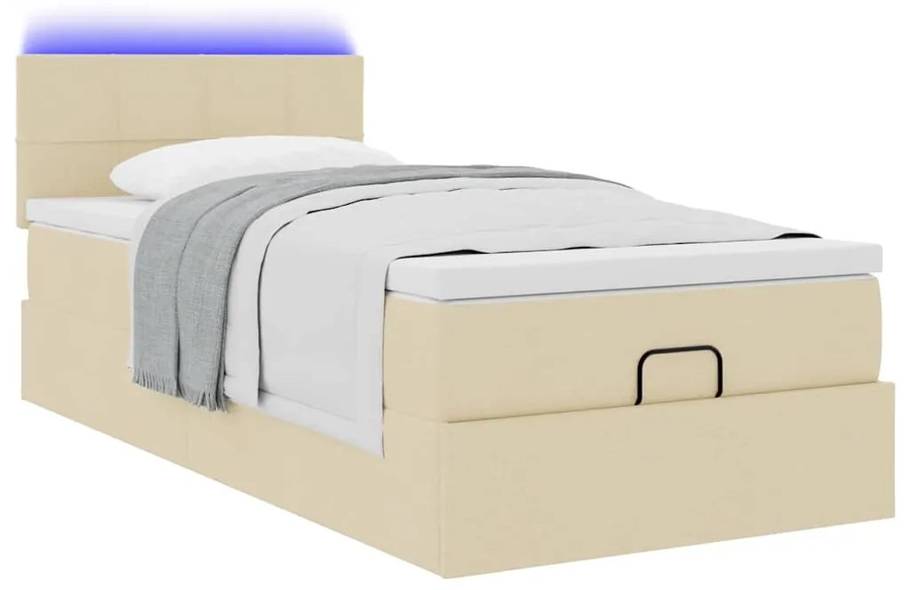 Cama Otomana com colchão &amp; LEDs 90x200 cm tecido creme