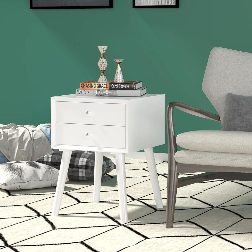 Mesa de cabeceira com 2 gavetas  de madeira multiusos para sala de estar de quarto 40 x 40 x 59 cm Branco