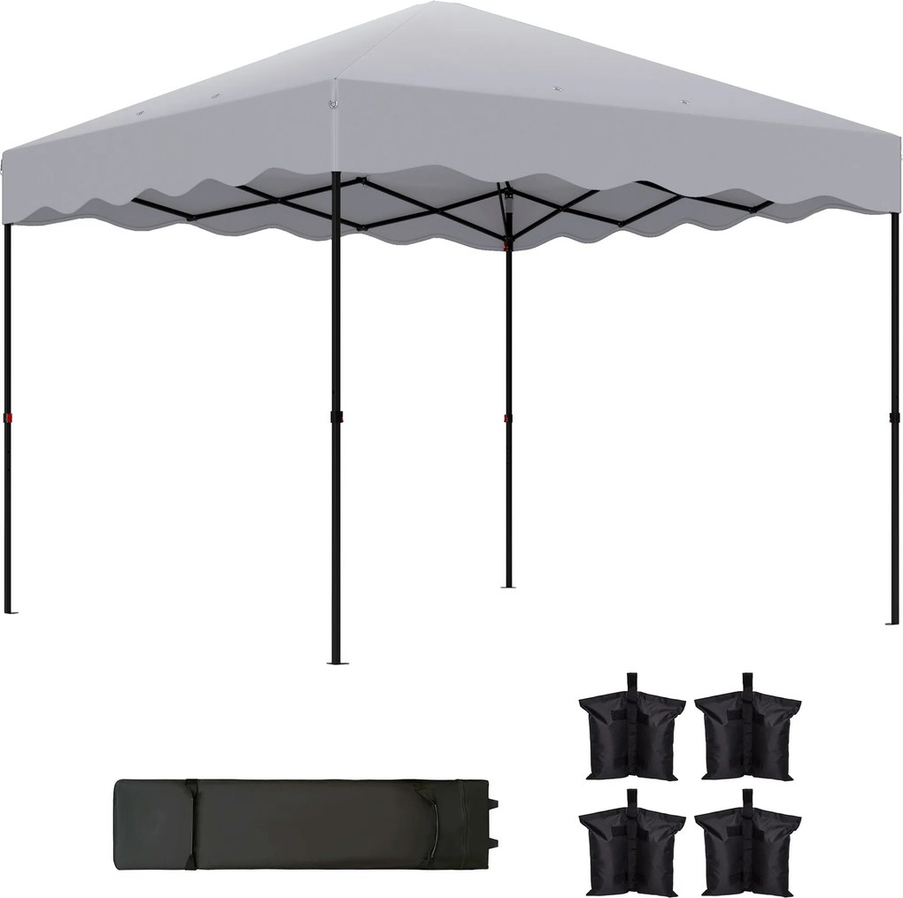 Outsunny Pavilhão pop-up 3 x 3 m, tenda de jardim com altura ajustável, com bolsa de transporte, para jardim, terraço, metal, tecido, Cinza claro | Aosom Portugal