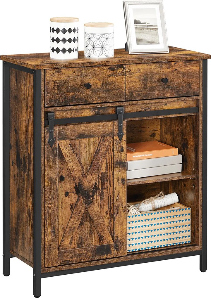 Aparador com gaveta estilo industrial 70 x 30 x 80 cm Castanho Vintage-preto