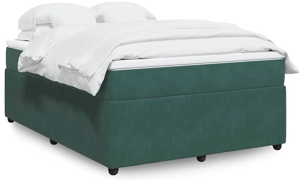 vidaXL Cama com molas/colchão 140x190 cm veludo verde-escuro
