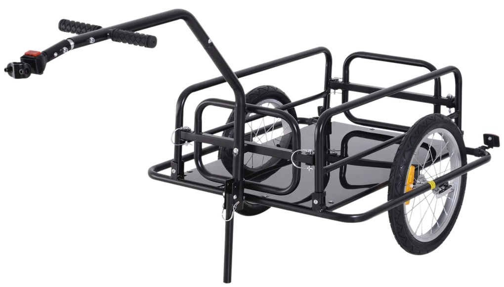 Reboque de Carga para Bicicleta Carrinho Dobrável para Bicicleta com 2 Rodas Refletores Carga 40 kg 155x71,5x77 cm Preto