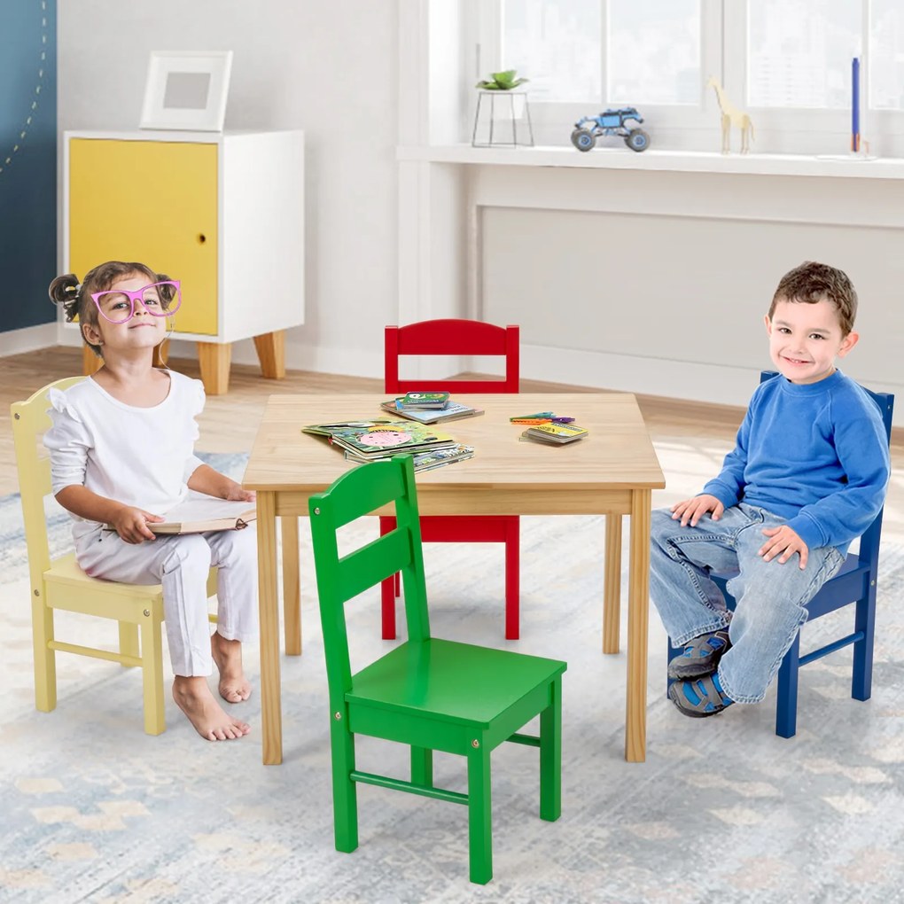 Mobiliário infantil Mesa infantil e 4 cadeiras de madeira Secretária infantil Quarto de criança Multicolor