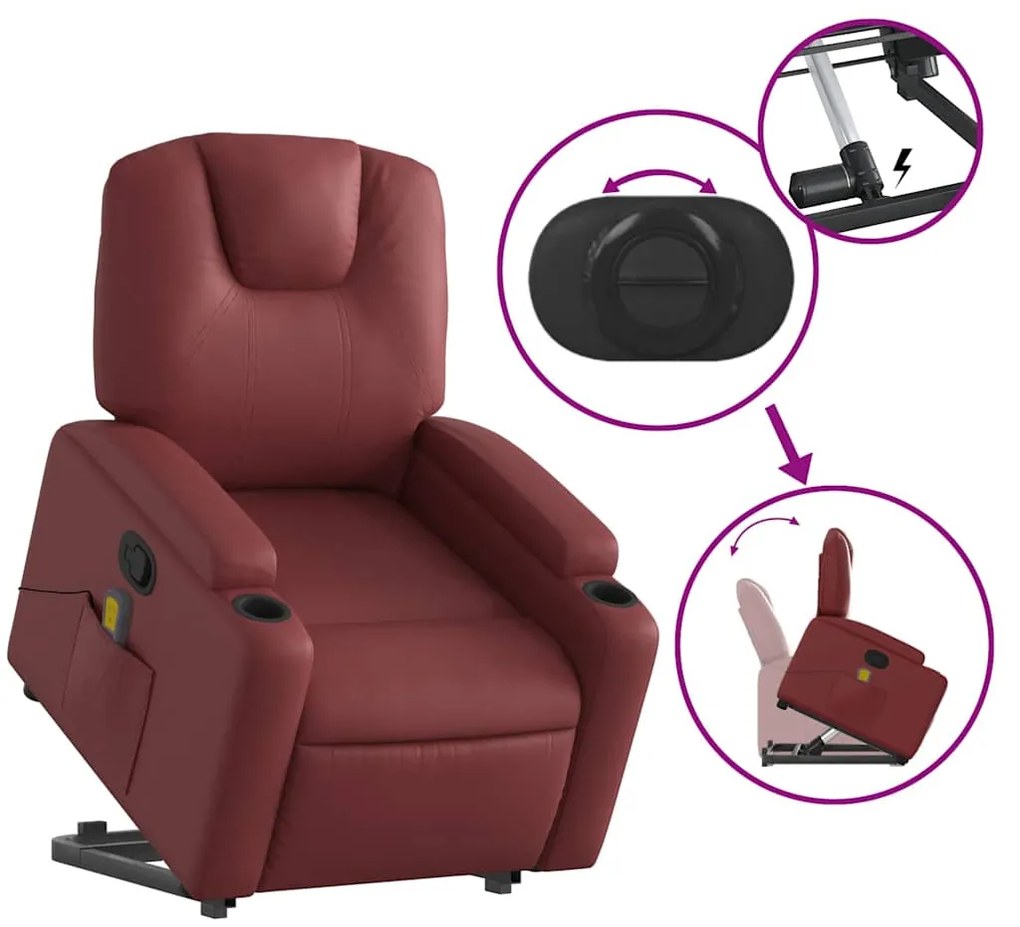 Poltrona massagens reclinável couro artificial vermelho tinto