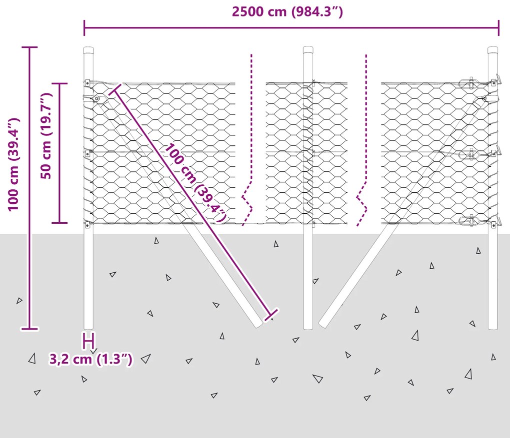 Cerca Hexagonal com 13 Postes Prateada 0,5x25 m Aço Galvanizado