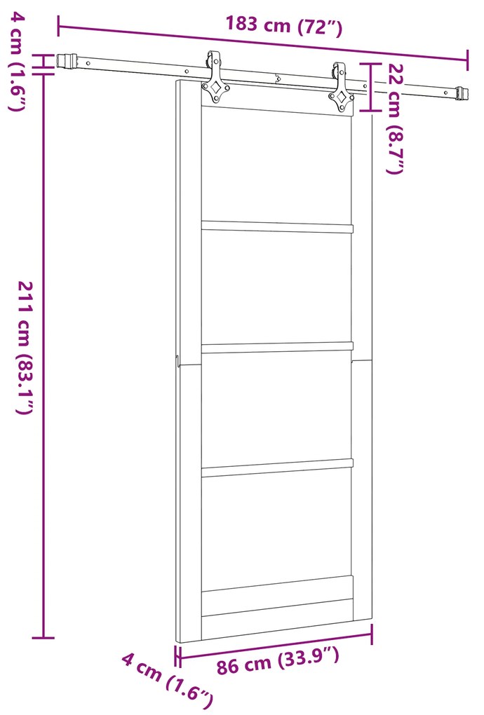 Porta Deslizante vidaXL com Conjunto de Ferragens 86x211 cm Madeira Só