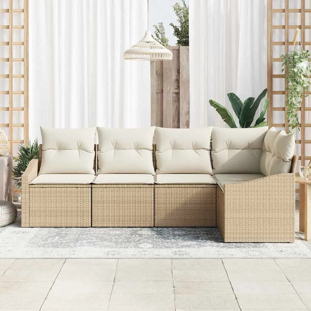 Conjunto de Jantar de Jardim com 5 Peças e Almofadas Beige de Rattan S