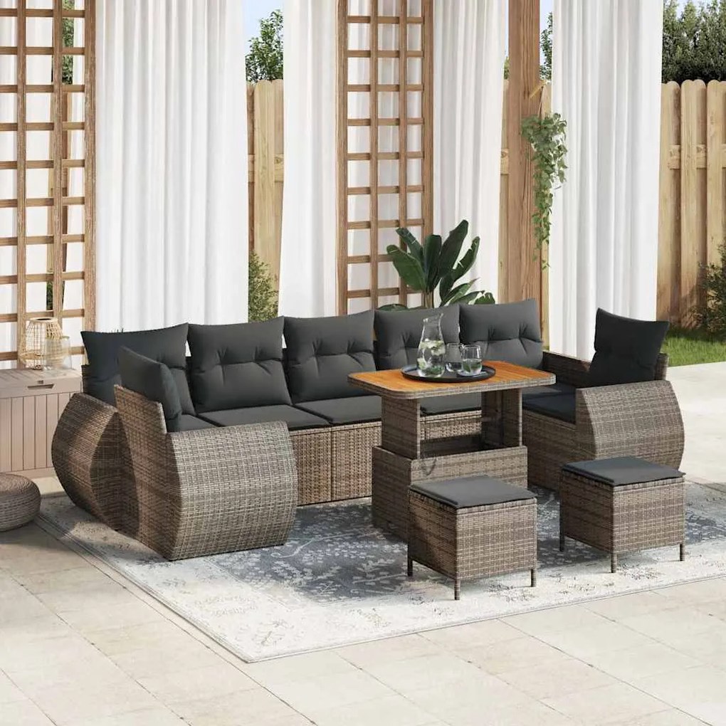 vidaXL Conjunto de Sofá pra Jardim com 10 Peças e Almofadas Rattan Cinza e Acácia.