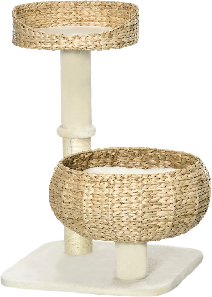 Arranhadores para gatos com arranhador de 2 níveis, altura de 72 cm, poste de sisal com nicho e plataforma, 1 bola suspensa