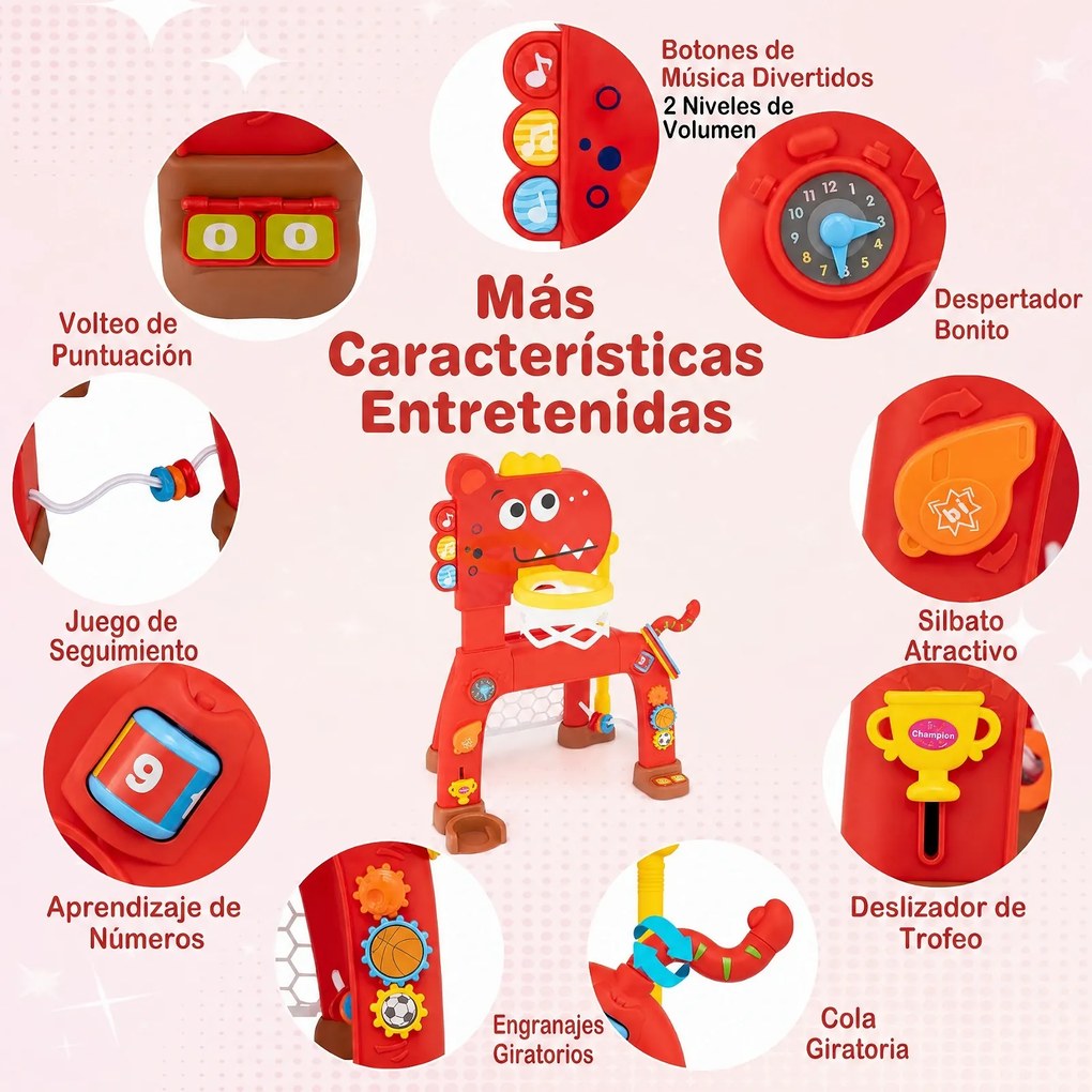 Centro Desportivo Infantil 4 em 1, 56 x 39 x 62-70 cm, Altura Regulável, Vermelho