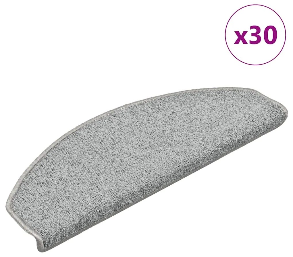 vidaXL Tapetes de escada 30 peças 65x24x4 cm cinza claro semicircular grande